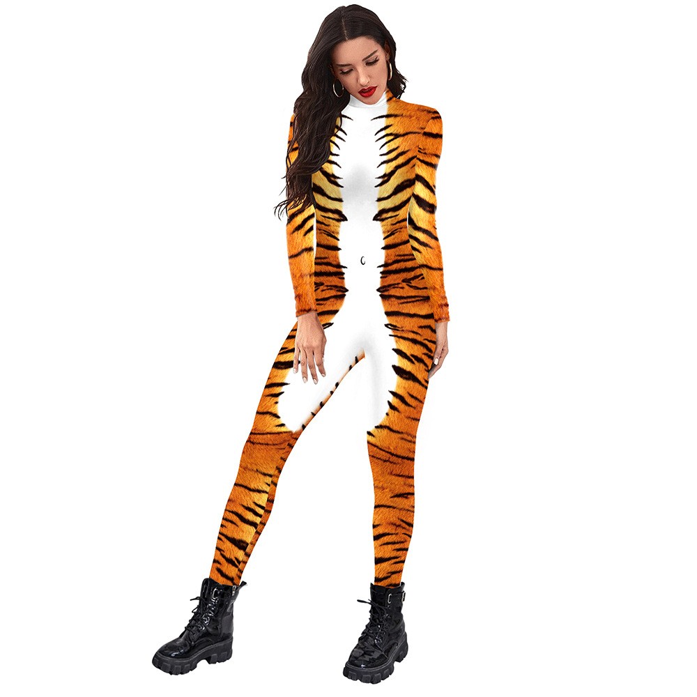 New printed animal performance suit, one piece tiger, men's