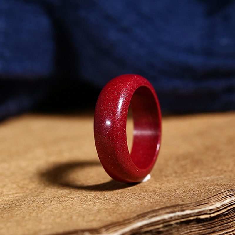 【安也】天然朱砂戒指紫金砂原矿晶体扳指本命年礼物红色指环饰品