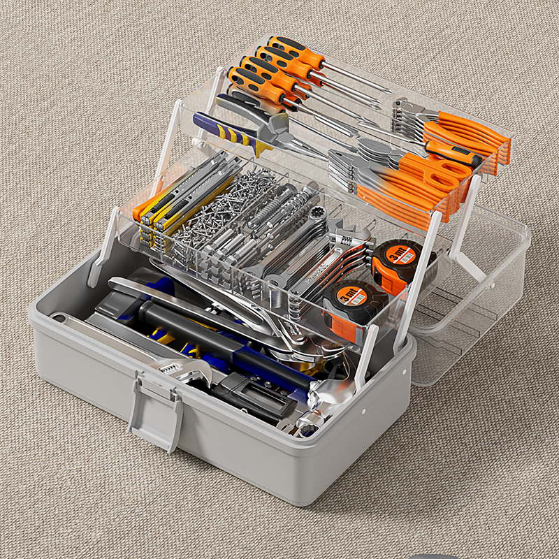 五金工具箱螺丝零件配件收纳盒家用多功能手提透明塑料储物整理箱