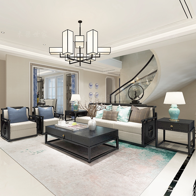 新中式实木沙发组合现代简约客厅别墅大小户型轻奢客厅成套家具