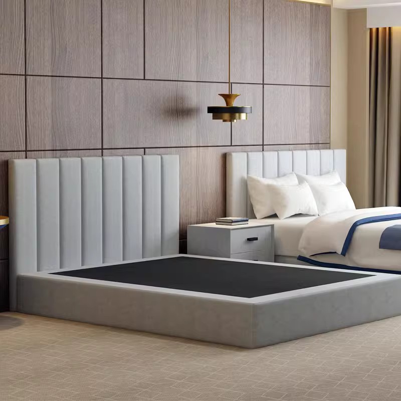 五星酒店实木床架落地床头榻榻米床箱体现代简约轻奢定制床垫家具