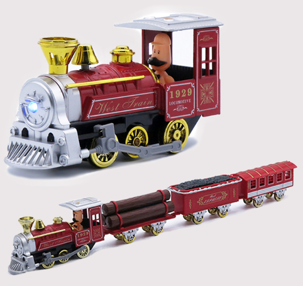 仿真合金蒸气火车头套装儿童金属小汽车模型回力声光玩具摆件