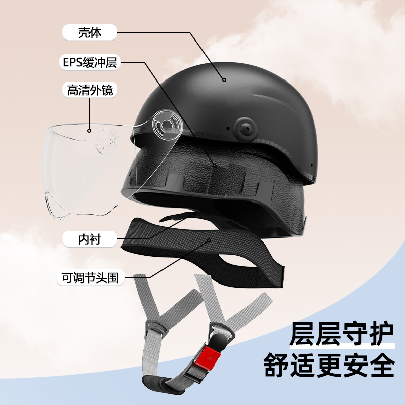 现货速发3C认证电动车头盔复古哈雷男女通用摩托车头盔四季款电瓶