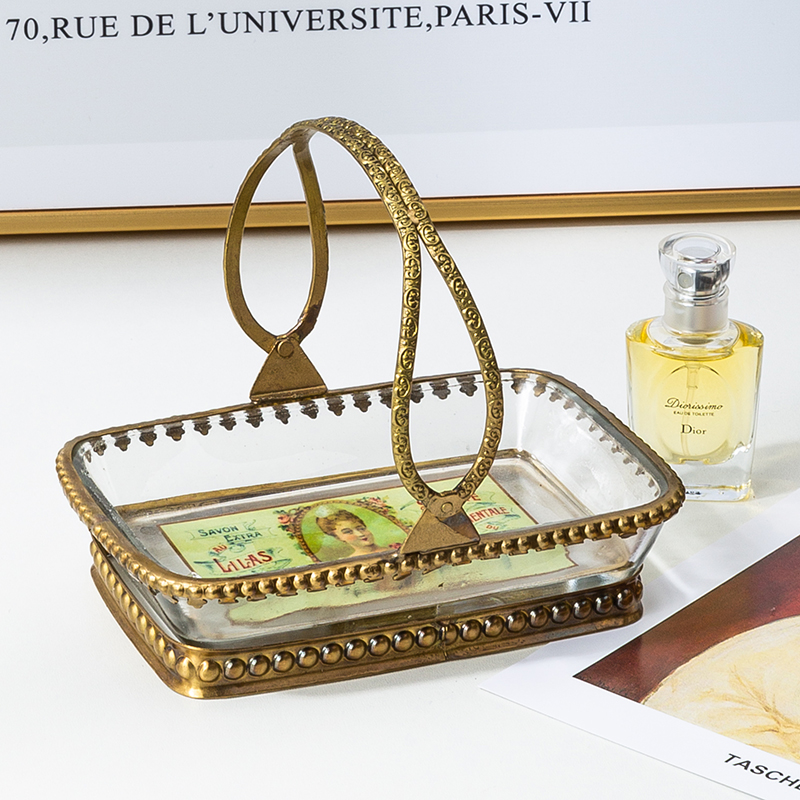 Mia家居北欧式黄铜玻璃皂盒创意高档香皂托盘皂碟复古首饰盘礼品