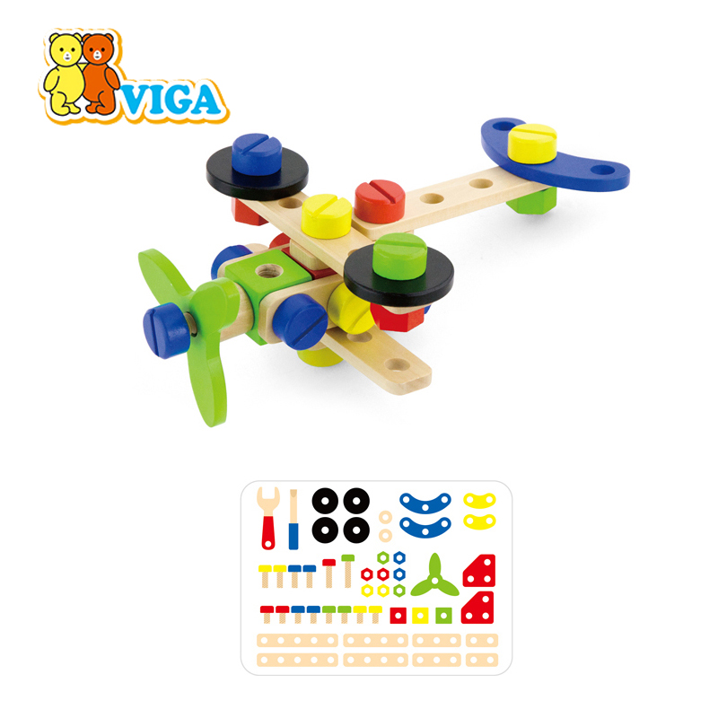 VIGA唯嘉螺丝积木组合宝宝生日礼物钉螺母拆装拼搭男孩木制玩具