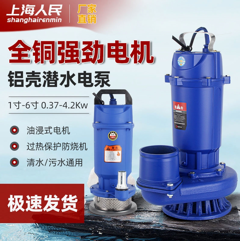 德国进口上海人民潜水泵220V单相家用抽水机3寸4寸农用高扬程灌溉