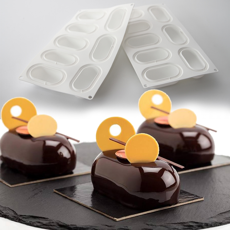 三能SI3165 8连圆枕型冰淇淋硅胶模法式甜点喷砂淋面慕斯蛋糕模具