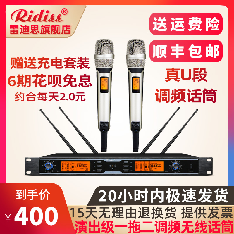 Ridiss SKM9000 一拖二U段无线调频麦克风家用K歌KTV演出会议话筒