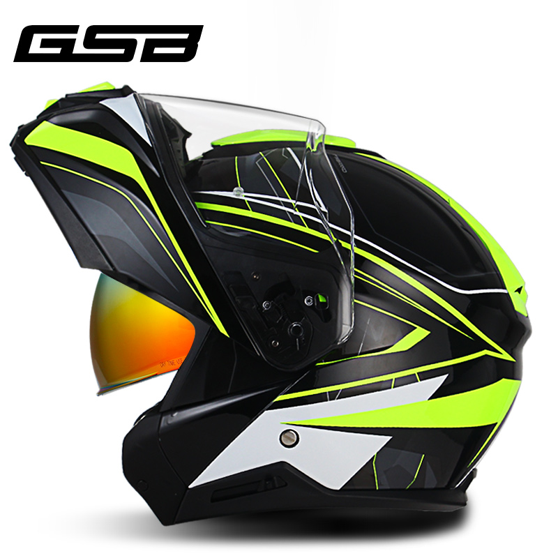 新款GSB摩托车头盔揭面盔男女夏天四季机车双镜片赛车全盔全覆式3