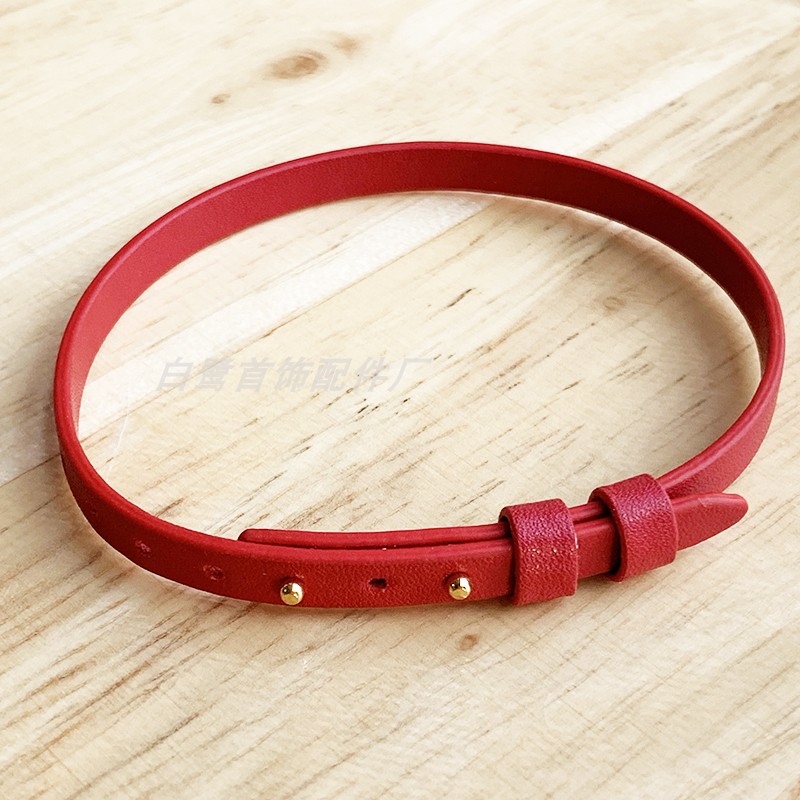 手绳手环皮带单圈双桥项圈锁骨链choker字母6mm表带绳r可调节红色