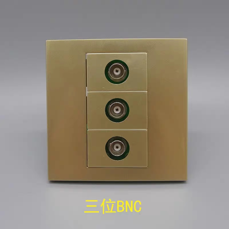 香槟金86型三位BNC监控焊接插座面板探头连接器BNC探头监控墙壁插