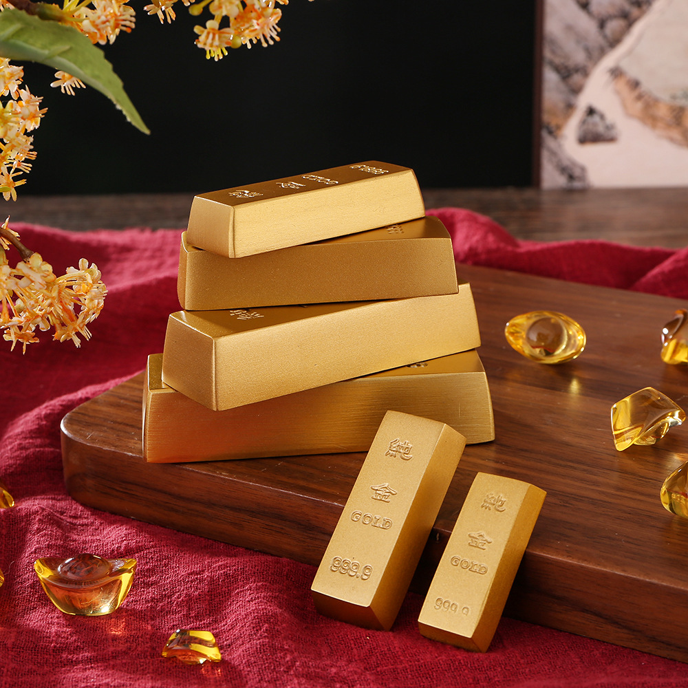 纯黄铜仿真金条摆件实心全铜假金砖金块招财黄金道具聚宝盆装饰品