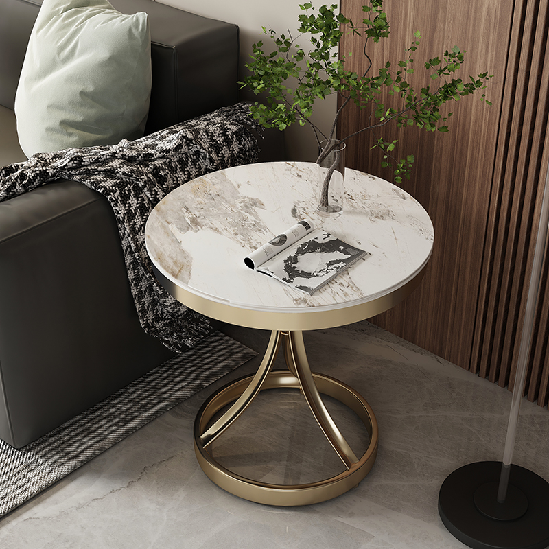 轻奢岩板小茶几沙发边几家用客厅角几北欧现代创意铁艺小圆桌子