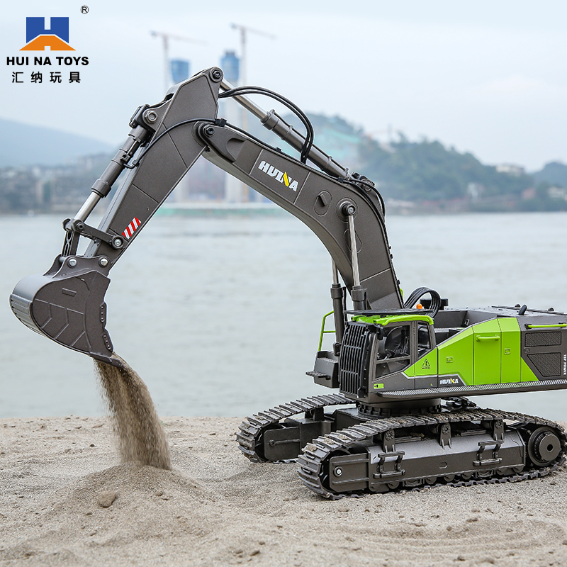 汇纳593遥控挖掘机合金丝杆传动挖土机模型挖挖机儿童玩具可挖沙