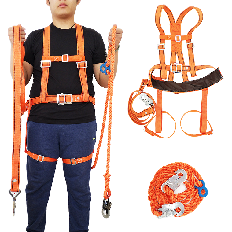 双钩保险绳五点式安全带 爬杆作业 电杆施工安全腰带 绳子