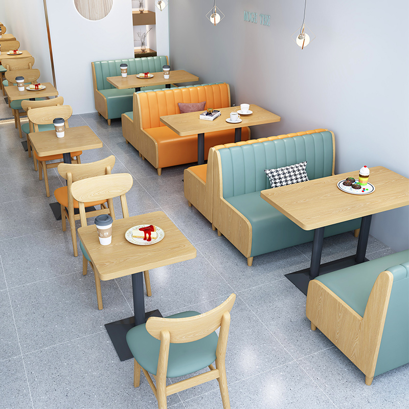 网红西餐厅靠墙咖啡厅卡座沙发简约清新餐饮饭店饮品店奶茶店桌椅