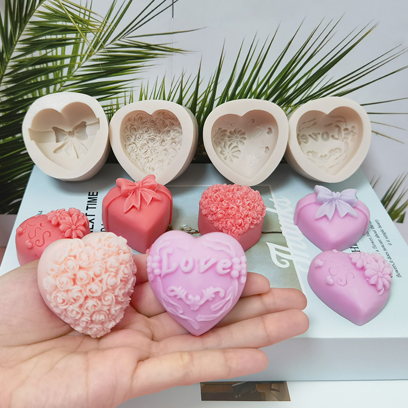 玫瑰花爱心硅胶模具情人节单个心形冰块果冻巧克力DIY手工皂磨具