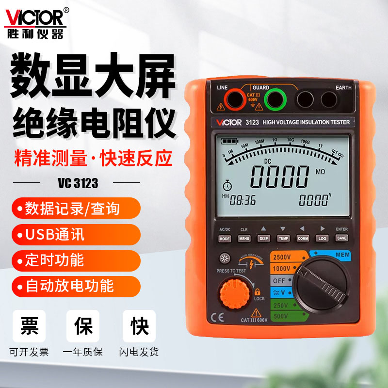 胜利数字绝缘电阻测试仪VC3125高压兆欧表防雷元件测试仪器VC3123