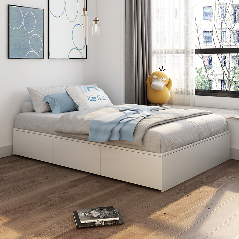 床箱体无床头高箱式抽屉储物床现代简约榻榻米床小户型卧室白色床