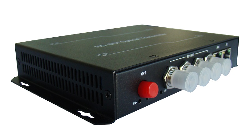 庭审/教学高清专用4路HD-SDI视频光端机、RS485音频数据，单模单