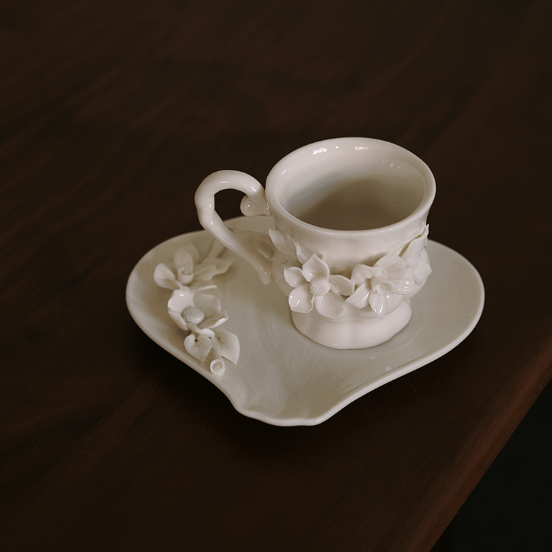 宫廷风 出口欧式手捏花卉陶瓷咖啡杯碟 下午茶高档精致花茶杯