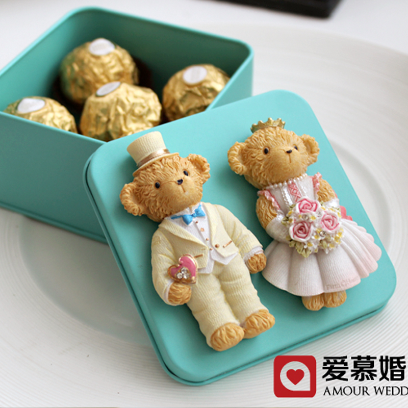 来福猫 创意欧式喜糖盒子马口铁结婚伴手礼小熊糖果盒子婚庆用品