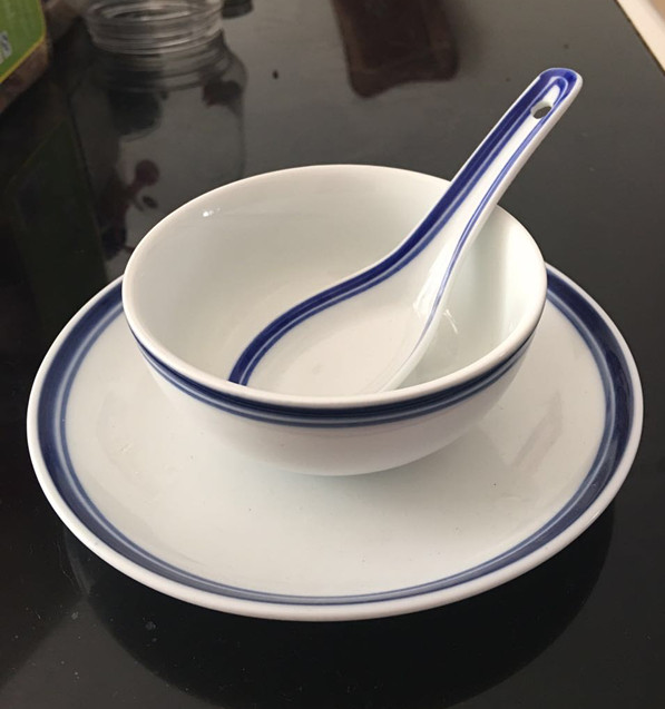 陶瓷碗碟青花瓷 蓝边碗三件套碗骨碟勺 景德镇中式传统餐具釉下彩