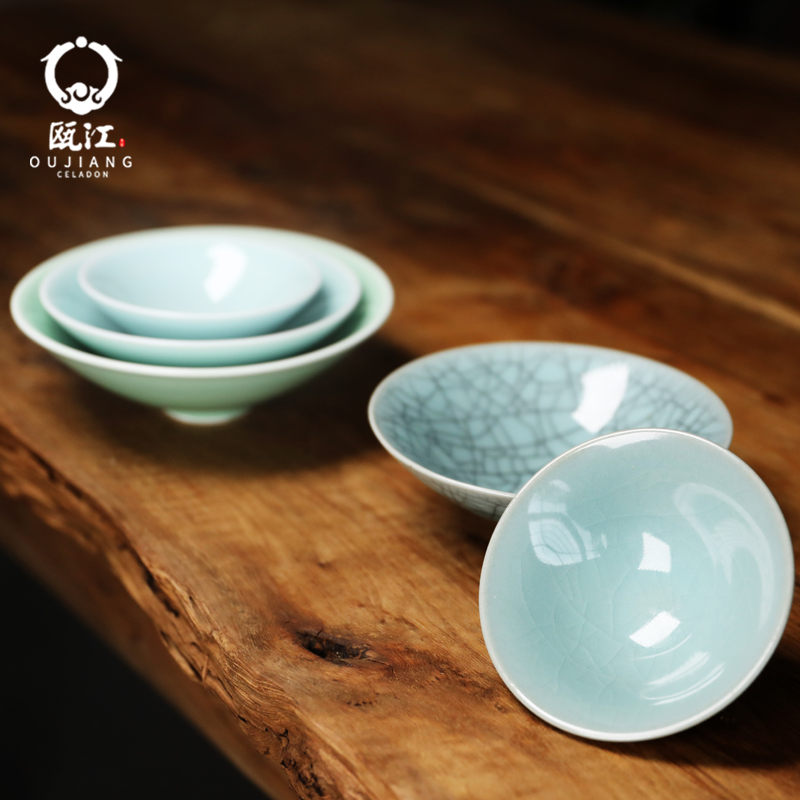 瓯江龙泉青瓷酒碗创意复古餐具4.5英寸哥窑斗笠碗瓜果碗盏中式碗