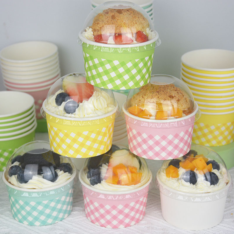 酥皮水果大泡芙包装盒单粒装纸杯蛋糕打包盒子冰淇淋纸碗带盖杯子