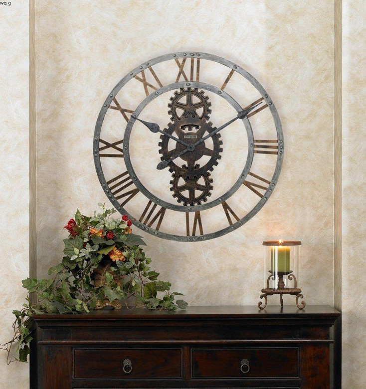 美式高端复古壁钟欧式铁艺挂钟客厅特大金属齿轮时钟办公创意钟表
