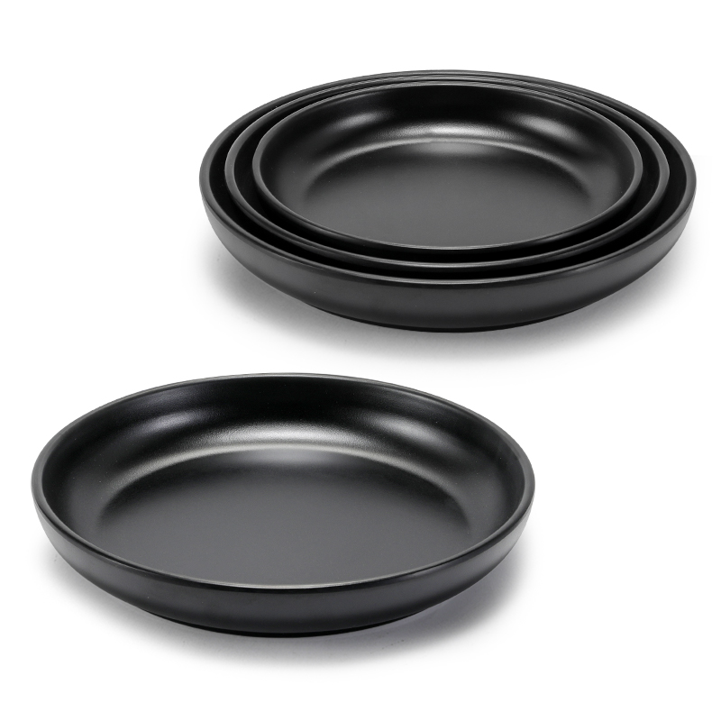 密胺黑色盘子创意仿瓷餐具日式圆形汤盘深盘子塑料餐盘菜盘商用