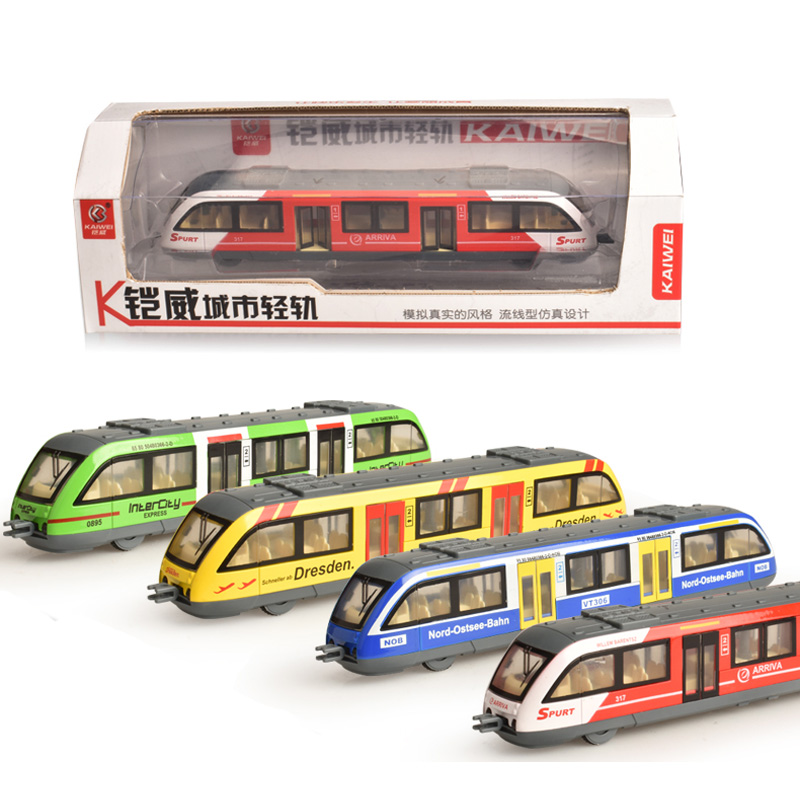 新品铠威合金城市公交轻轨模型仿真地铁声光回力儿童玩具车可连接
