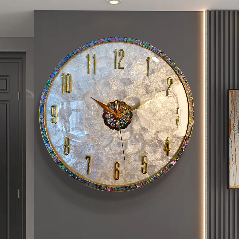 轻奢黄铜贝壳钟表挂钟客厅高档大气现代简约2024新挂墙时钟装饰表