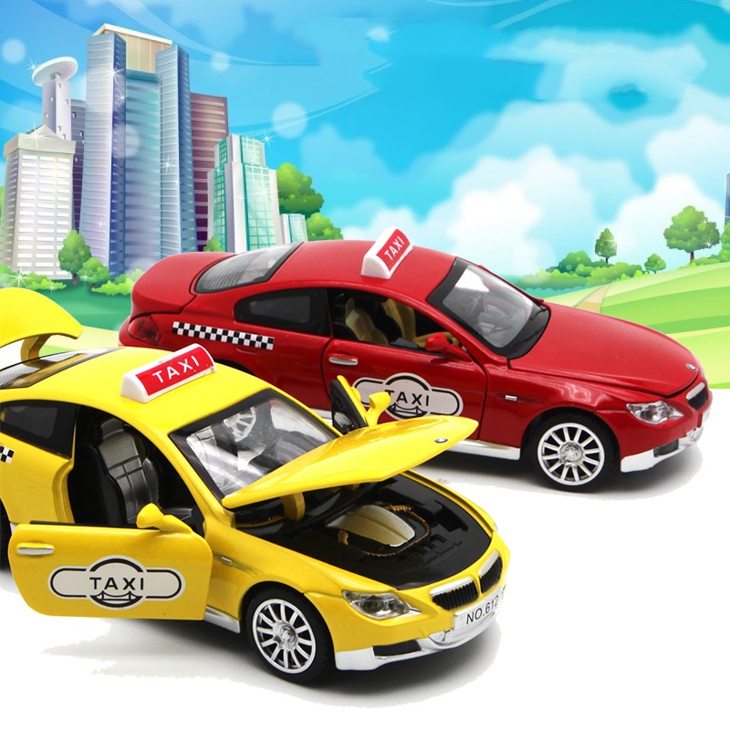 仿真回力宝马合金汽车模型 甲壳虫现代出租车的士玩具声光小汽车