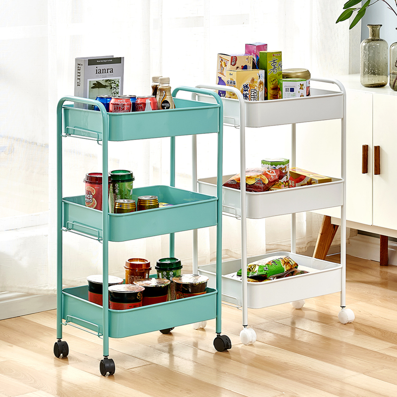 厨房置物架婴儿用品收纳架多层小推车可移动带轮铁艺卧室客厅蔬菜