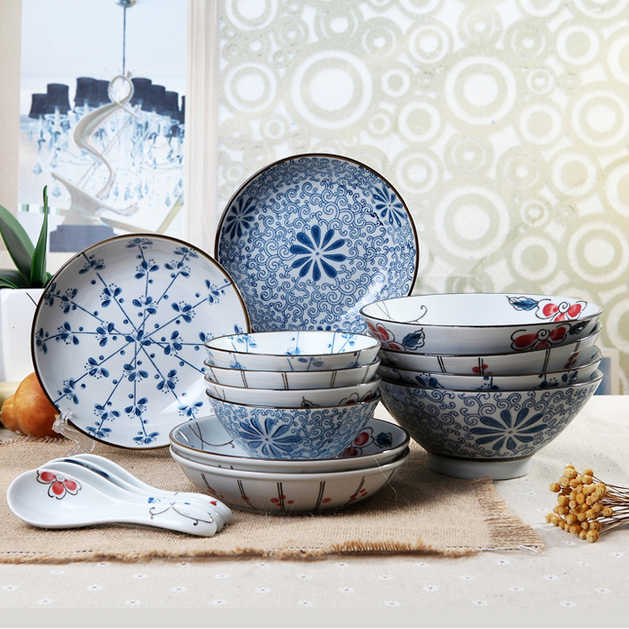 彩绘景德镇釉下彩 日式和风陶瓷餐具套装  碗碟骨瓷结婚家用礼品