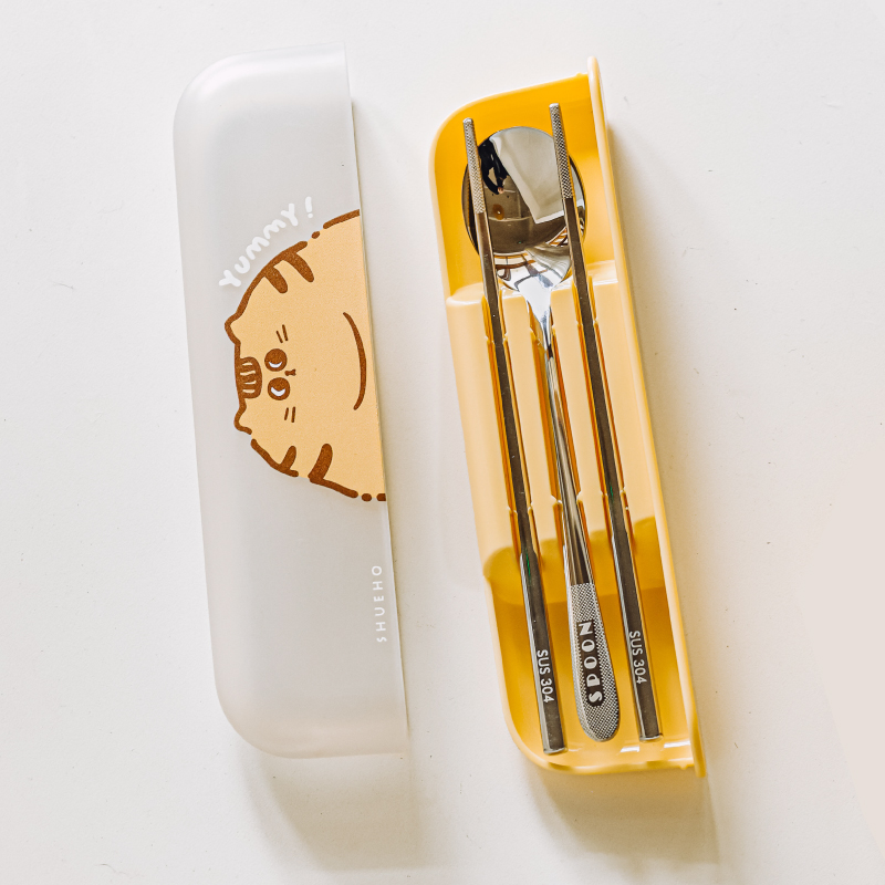 树可橘猫餐具盒小学生上学专用儿童便携不锈钢筷子勺子套装一人用