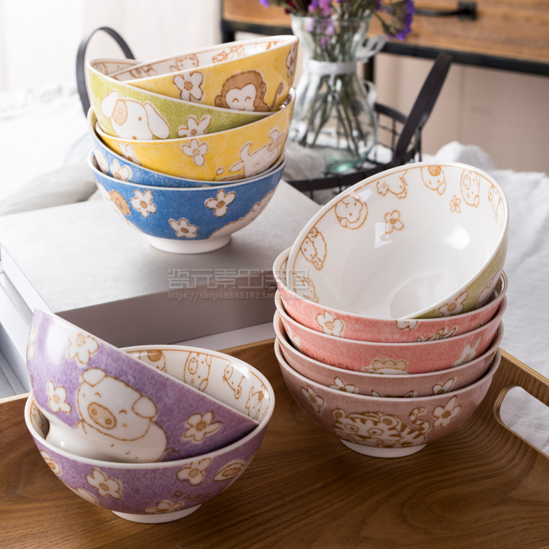 景德镇卡通工房碗家用十二生肖釉下彩创意陶瓷米饭碗日式餐具套装