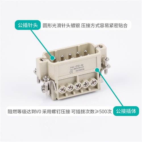 小型矩形重载连接器HDC-HA-010.16.32芯开孔防水工业热流道插头座