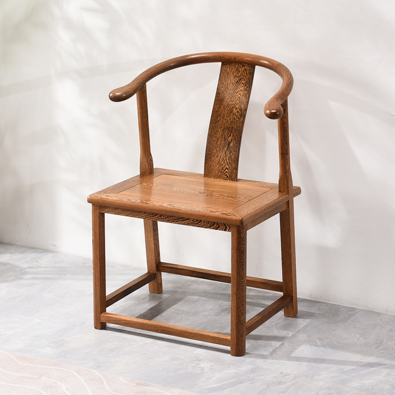 鸡翅木小圈椅红木茶椅围椅新中式实木牛角椅茶桌客人椅子仿古餐椅