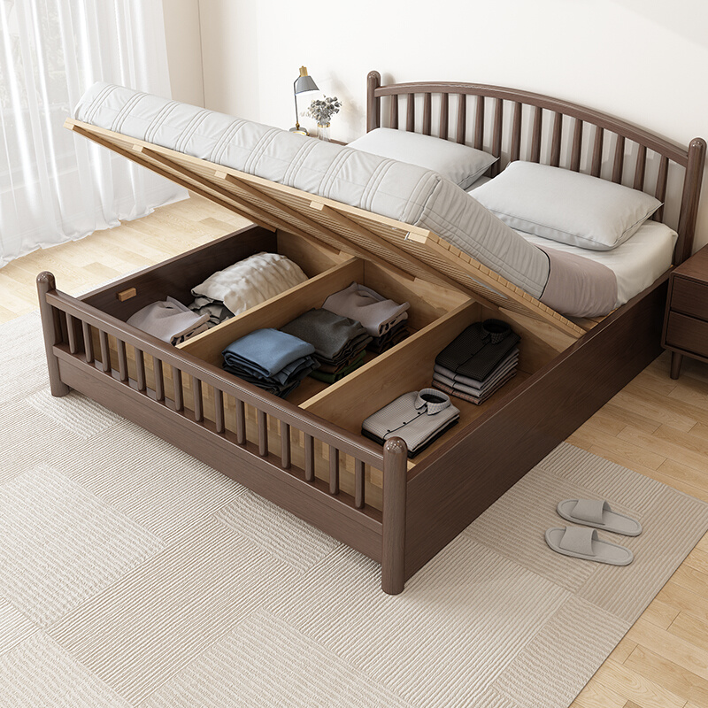 掘素实木床双人床箱体床1.8米1.5单人床储物床北欧现代简约高箱床