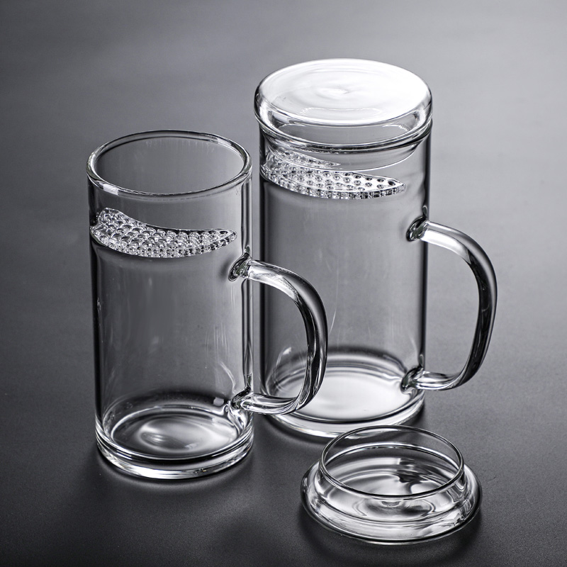 月牙杯玻璃水杯大容量茶水分离过滤泡茶杯子带把办公室耐高温。