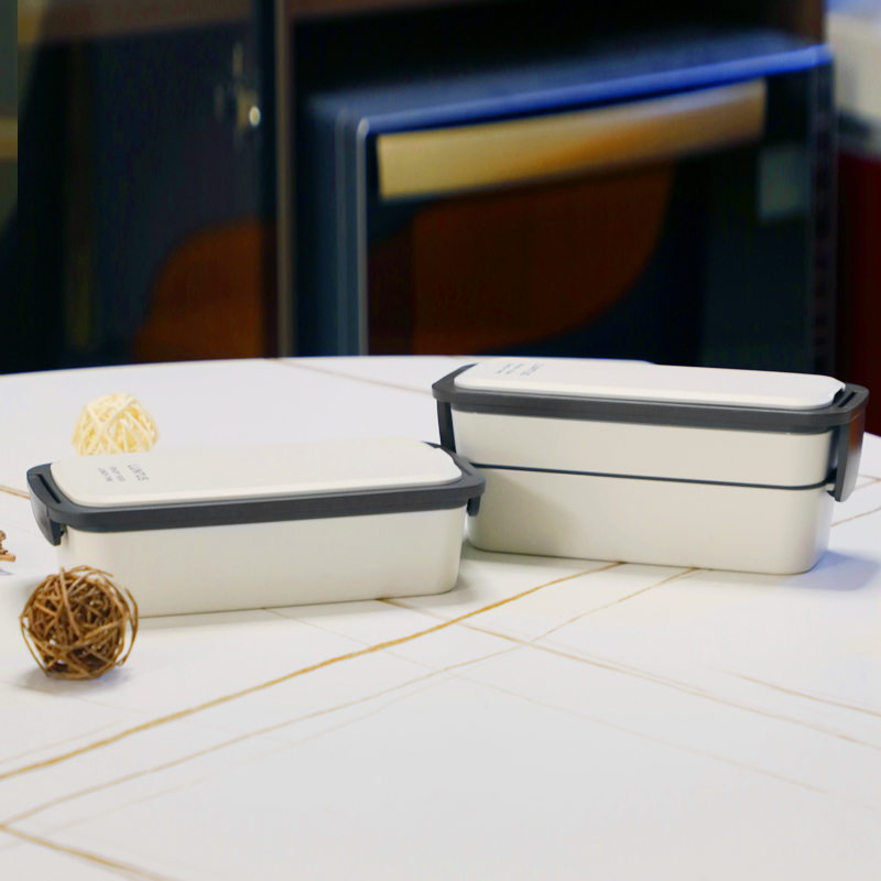 日本asvel双层饭盒密封微波炉加热塑料午餐盒格挡便当上班带餐具