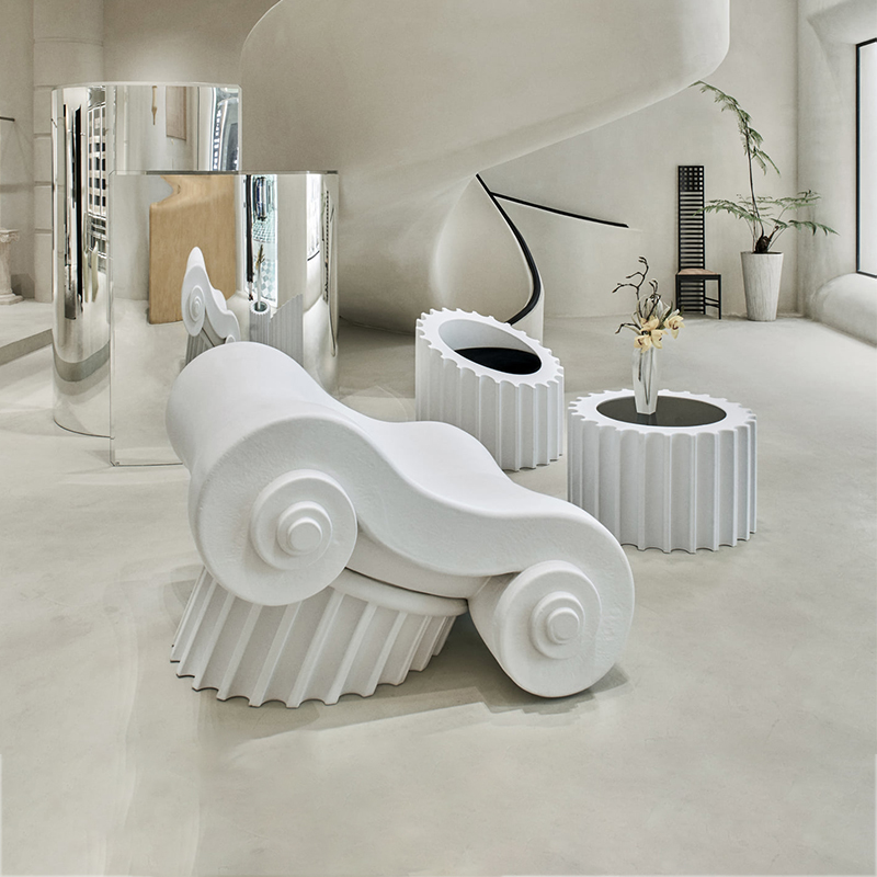 浩荣定制设计玻璃钢休闲椅古典轻奢创意艺术工业风罗马柱齿轮椅