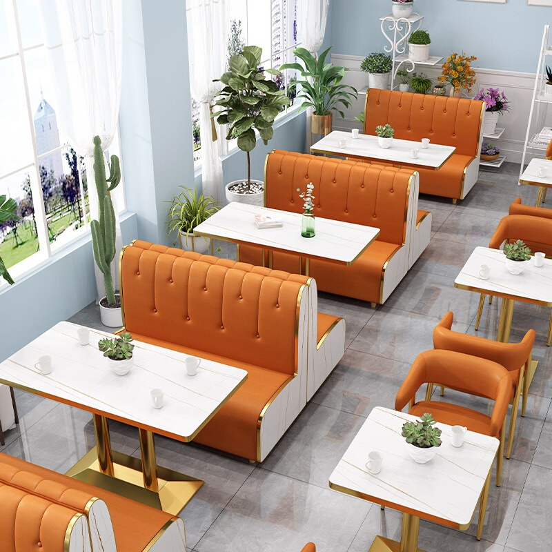 网红餐厅茶楼卡座沙发靠墙定做奶茶店咖啡厅桌椅组合酒吧清吧商用