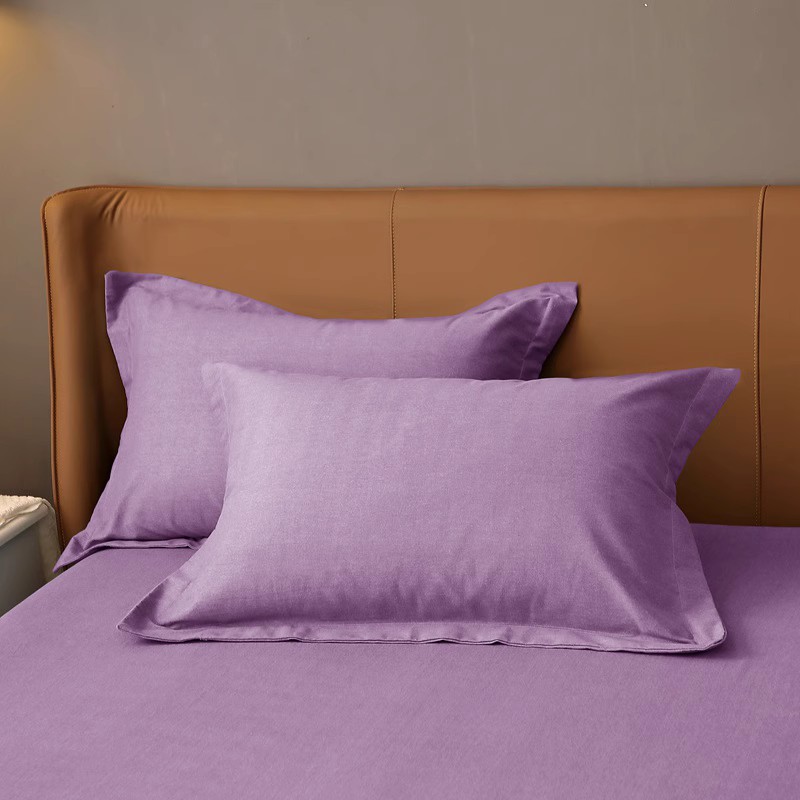 2024新简约素色加厚全棉32支磨毛单品枕套丁香紫色纯棉软感枕头套