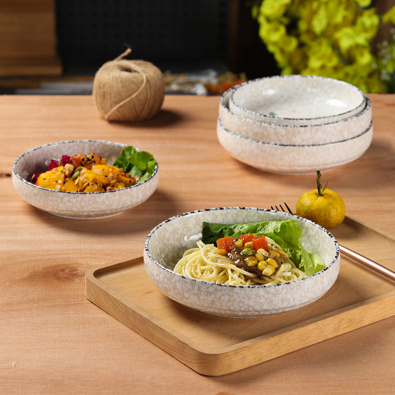 日式6寸深盘菜盘家用陶瓷盘子7英寸汤盘釉下彩餐具蔬菜沙拉泡菜碟