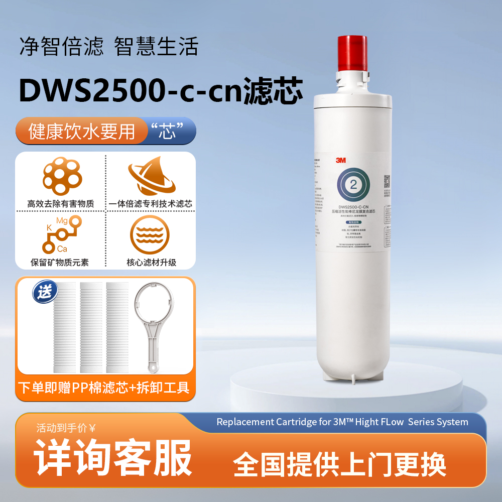 3M净水器滤芯 净享DWS2500-CN 家用直饮厨房过滤器终端净水机用