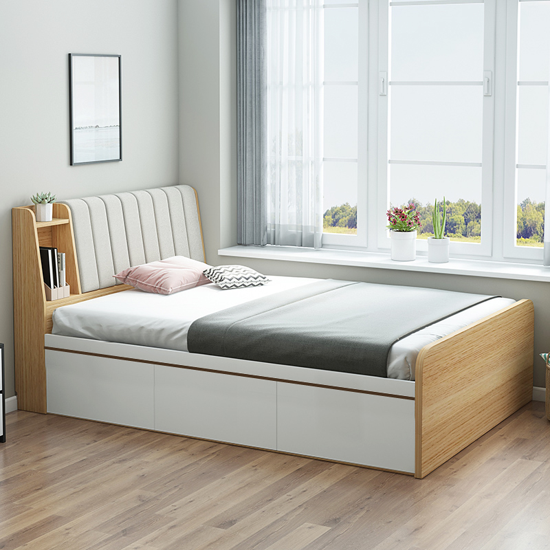 单人床1.2米小户型软靠榻榻米床箱体床北欧现代储物床带软包定制