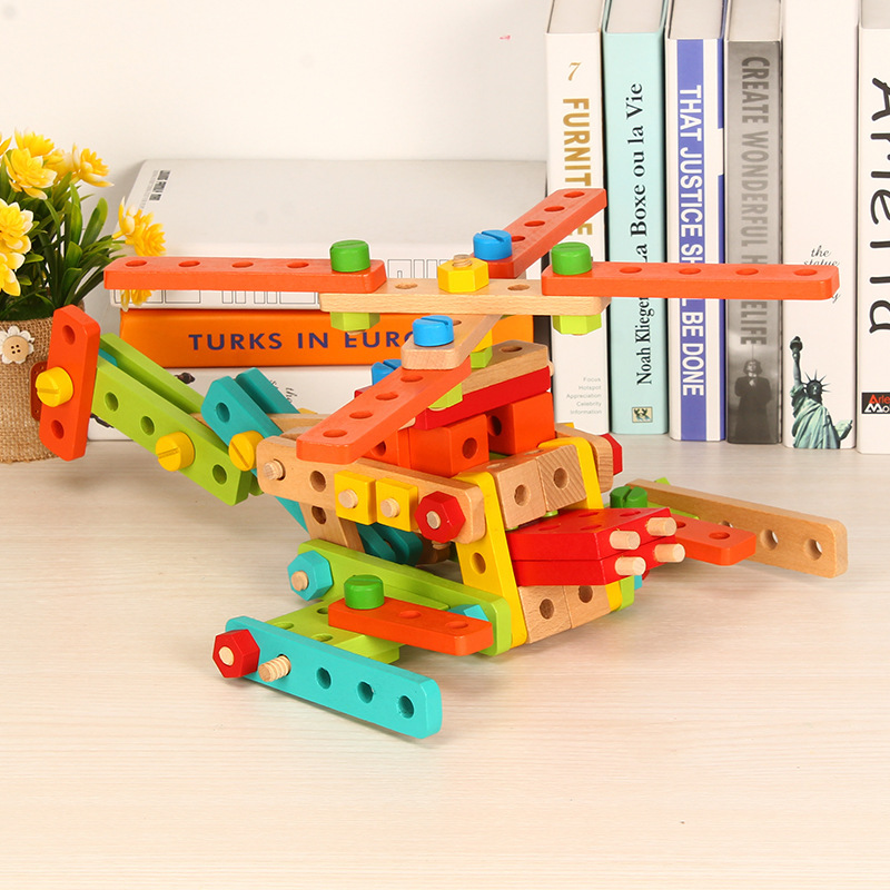138粒模型拆拼组合积木可拆装玩具木质百变拼装螺丝螺母益智玩具